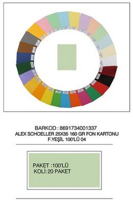 Alex Schoeller 25x35 cm Fon Kartonu 160 gr /m² No:04 Fıstık Yeşili 100 lü - 1