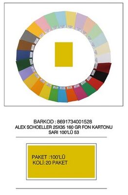 Alex Schoeller 25x35 cm Fon Kartonu 160 gr /m² No:53 Sarı 100 lü - 1