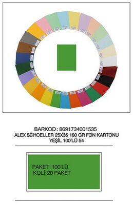 Alex Schoeller 25x35 cm Fon Kartonu 160 gr /m² No:54 Yeşil 100 lü - 1