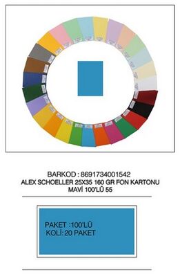 Alex Schoeller 25x35 cm Fon Kartonu 160 gr /m² No:55 Mavi 100 lü - 1