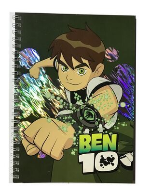 Ben10 A5 Yaldızlı Karton Kapak Spiralli Okul Defteri Kareli 80 yp - 1