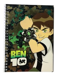 Ben10 A5 Yaldızlı Karton Kapak Spiralli Okul Defteri Kareli 80 yp - 2