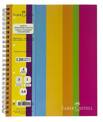 Faber-Castell A4 Spiralli Sert Kapak 4 Konulu (3 Kareli +1 Çizgili) Defter 120 yp - 1