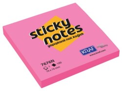 Kraf Yapışkanlı Not Kağıdı 76x76 mm 100 yp Neon Pembe 7676N-Pk - KRAF