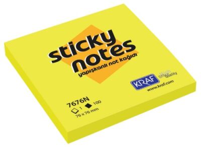 Kraf Yapışkanlı Not Kağıdı 76x76 mm 100 yp Neon Saı 7676N-Y - 1