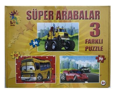 Laco 3xPuzzle Süper Arabalar 22x32 cm 24+42+70 Parça - 1