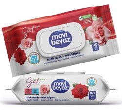 Mavi Beyaz Islak Mendil, Gül 90 Lı - MAVİ BEYAZ