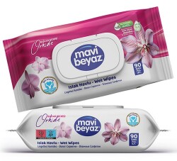 Mavi Beyaz Islak Mendil, Orkide 90 Lı - MAVİ BEYAZ