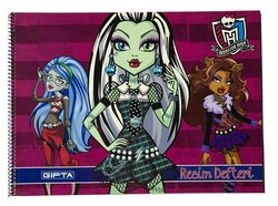 Monster High 25x35 cm Karton Kapak Spiralli Resim Defteri 15 yp - 1