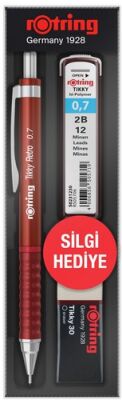 Rotring Tikky Retro Versatil+Min+Silgi Okul Seti, Kırmızı 0,7 mm - 1