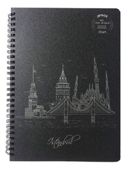 Space 17x24 cm PP Kapak Siyah Yaprak Spiralli Defter Düz 60 yp - SPACE