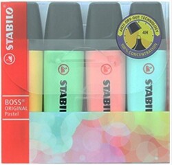 Stabilo 70/4-2 Boss Original Fosforlu Kalem, Pastel 4 Lü Set - STABILO