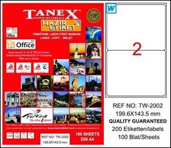 Tanex TW-2002 Beyaz Klasik Laser Etiket 199,6x143,5 mm 100 yp - 1