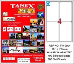 Tanex TW-2004 Beyaz Klasik Laser Etiket 99,1x139 mm 100 yp - TANEX