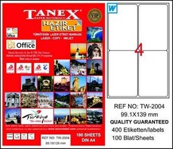 Tanex TW-2004 Beyaz Klasik Laser Etiket 99,1x139 mm 100 yp - 1