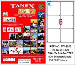 Tanex TW-2006 Beyaz Klasik Laser Etiket 99,1x93,1 mm 100 yp - 1