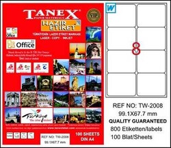 Tanex TW-2008 Beyaz Klasik Laser Etiket 99,1x67,7 mm 100 yp - TANEX