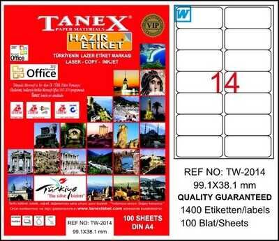 Tanex TW-2014 Beyaz Klasik Laser Etiket 99,1x38,1 mm 100 yp - 1