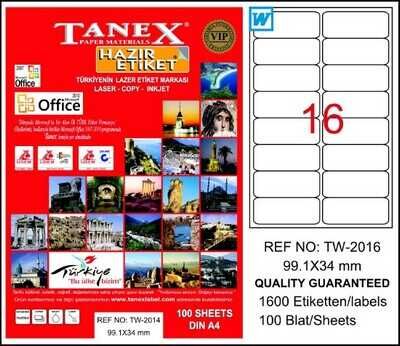 Tanex TW-2016 Beyaz Klasik Laser Etiket 99,1x34 mm 100 yp - 1