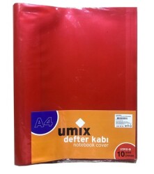 Umix Hazır Defter Kabı A4 Buzlu Şeffaf Kırmızı 10 lu - UMIX