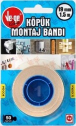 Ve-Ge Çift Taraflı Köpük Montaj Bandı İç Ortam 19mmx1,5M - VE-GE